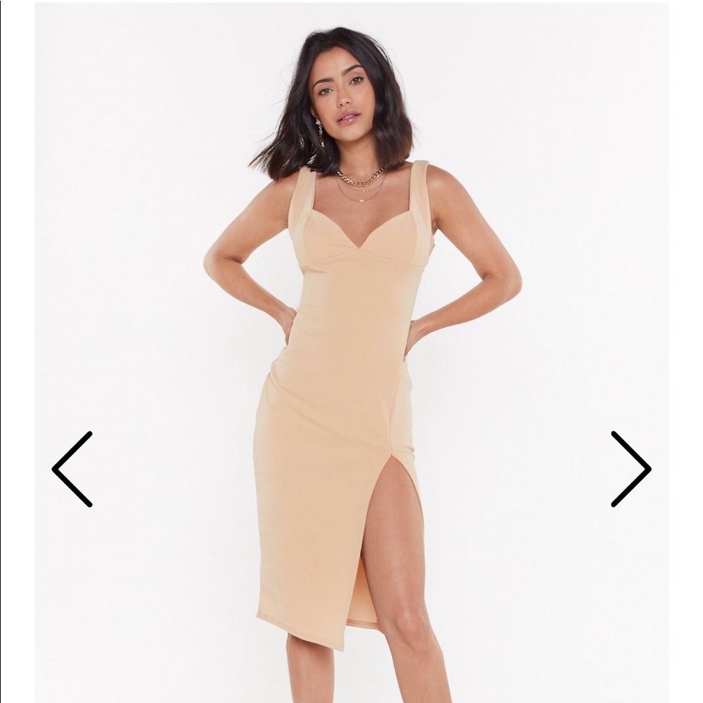 Nasty Gal Plunge Down Midi Dress In Stone